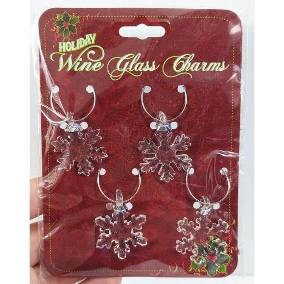 Snowflake Winter snow themed Wine glass Charms Set Of 4 - glass charms - Picture 8 of 8